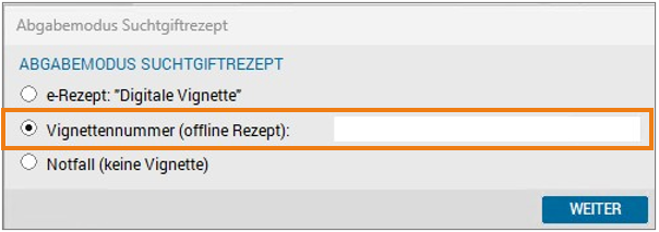 Abgabemodus - Vignettennummer (offline Rezept)