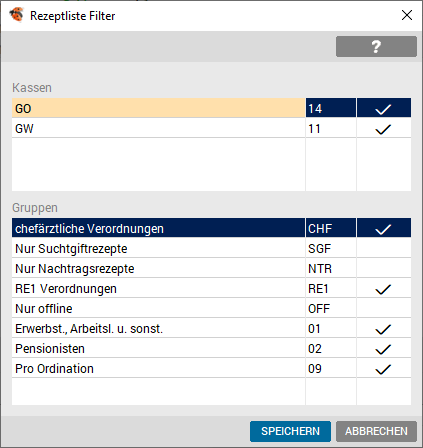 Rezeptliste Filter