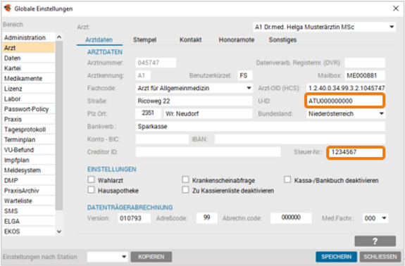 Stammdaten UID und Steuernummer