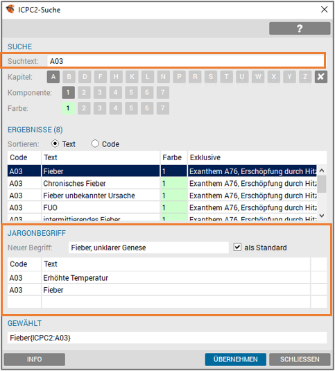 ICPC2-Code mit Standard Jargonbegriff