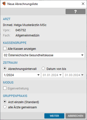 Neu Abrechnung - Abrechnungsintervall