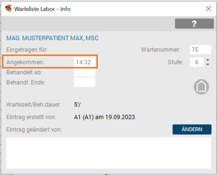 Info Wartelisteneintrag - Angekommen