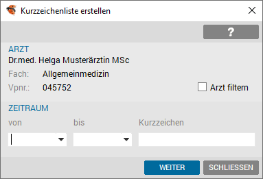 Kurzzeichenliste generieren