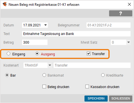 Erfassung Ausgang Transfer bar