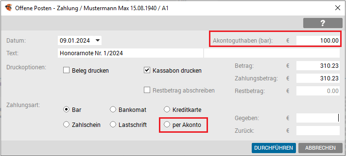 Ohne Akonto