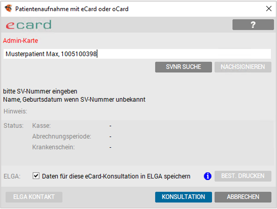Patientenaufnahme Admin-Karte