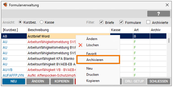 Formular archivieren