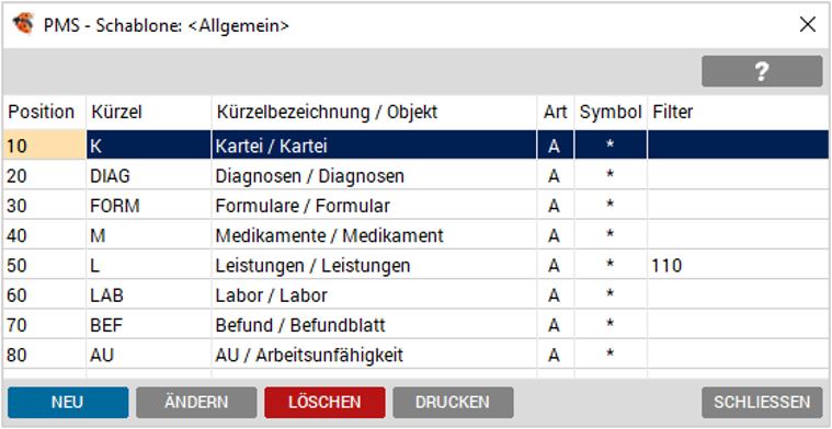 Schablonenliste