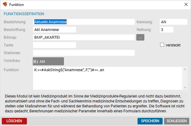 Anlegen eines Funktionskürzels