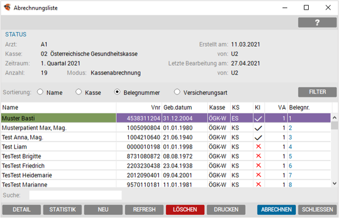 Abrechnungsliste
