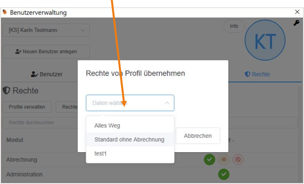 Auswahl des Rechteprofils