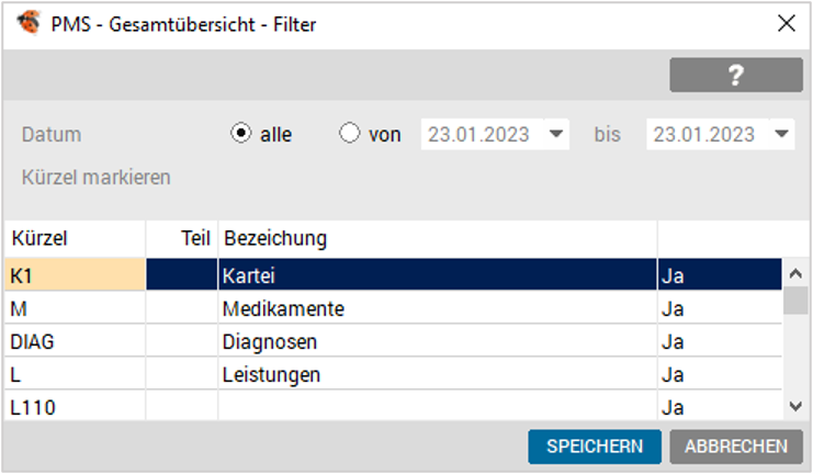 Gesamtübersicht - Filter