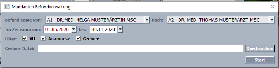 Auswahl - Mandanten Befundverwaltung