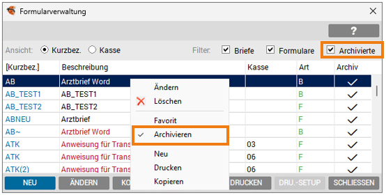 Formular aus dem Archiv holen