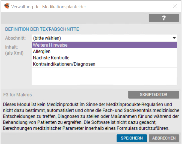 Medikationsplan - Abschnitt