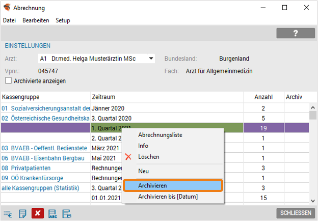 Abrechnung archivieren
