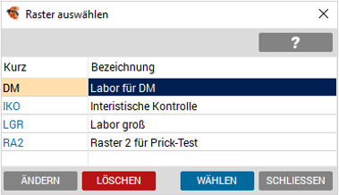 Formulare Raster auswählen