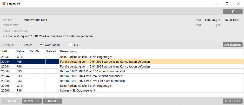 Fehlerliste