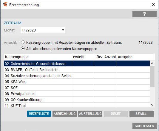 Rezeptabrechnung - alle Kassengruppen
