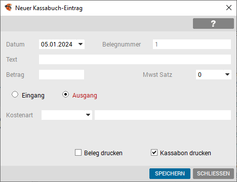 Erfassung Ausgang bar