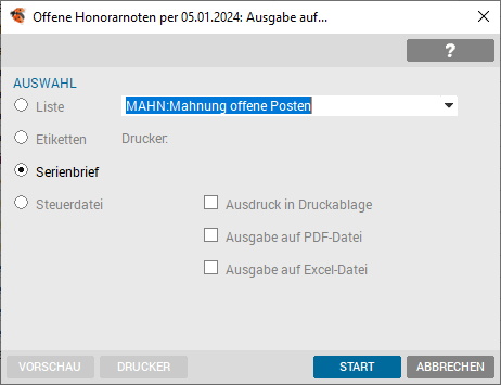 Auswahl Mahnbrief