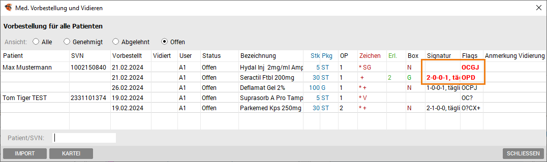 Vorbestellungen - Visualisierung Änderungen
