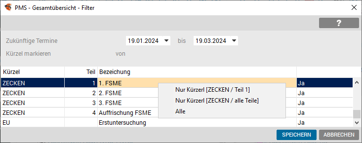 Filter mit Kontextmenü