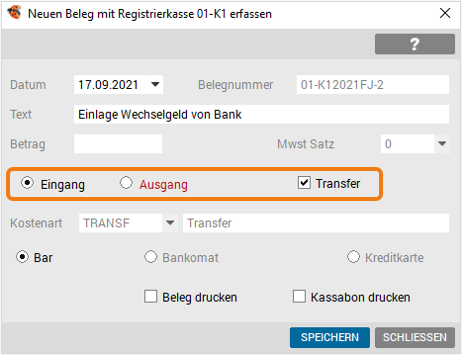 Erfassung Eingang Transfer Bar