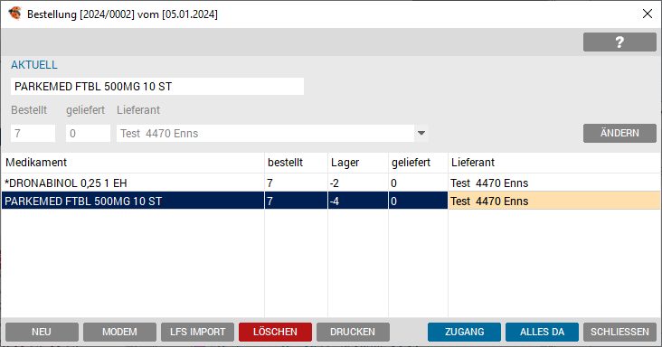 Detailübersicht - Bestellung