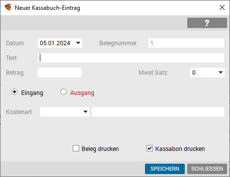 Erfassung Eingang bar