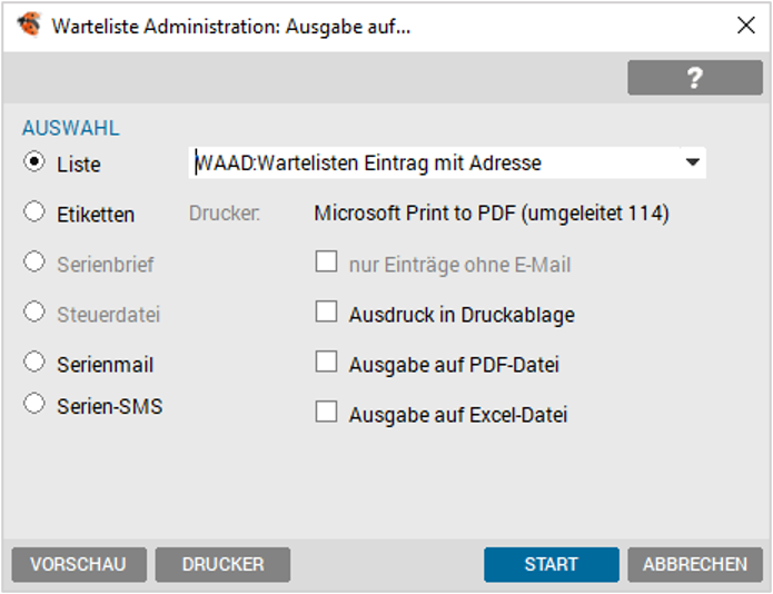 Druckdialog - Terminliste
