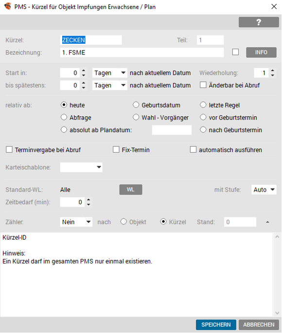 Neues Kürzel anlegen