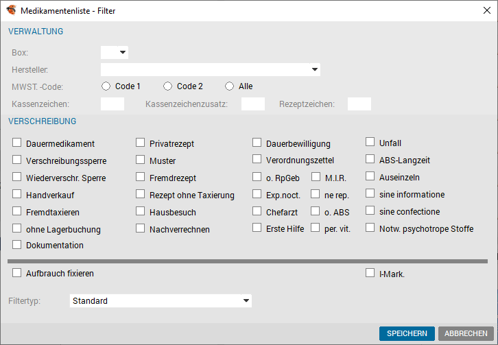 Medikamentenliste - erweiterter Filter