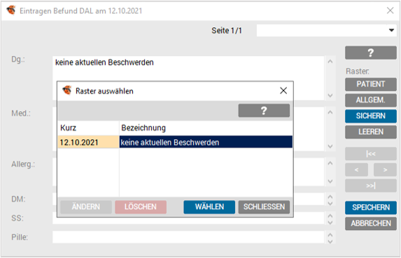 Befundblatt Historienfunktion