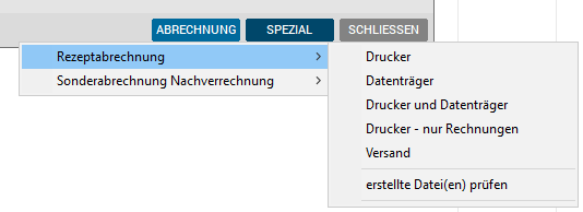 Kontextmenü - Rezeptabrechnung