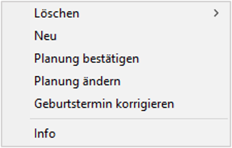 Kontextmenü - Geburtstermin korrigieren