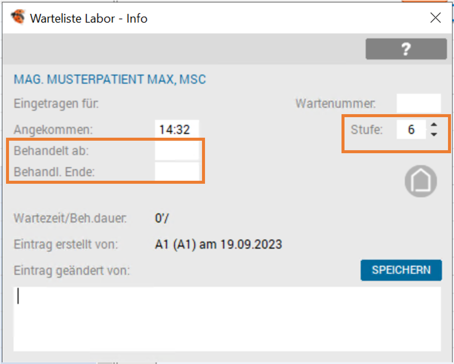 Info Wartelisteneintrag - Behandlungszeiten