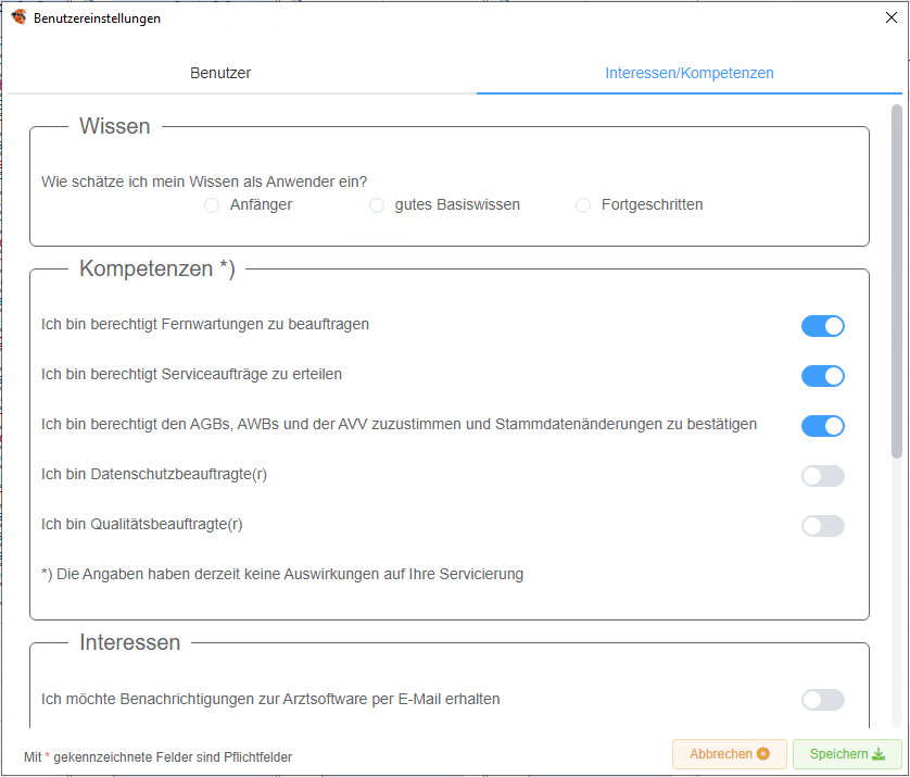Benzutzereinstellungen