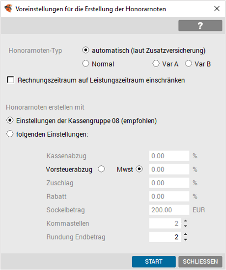 Voreinstellung Sammelrechnungen