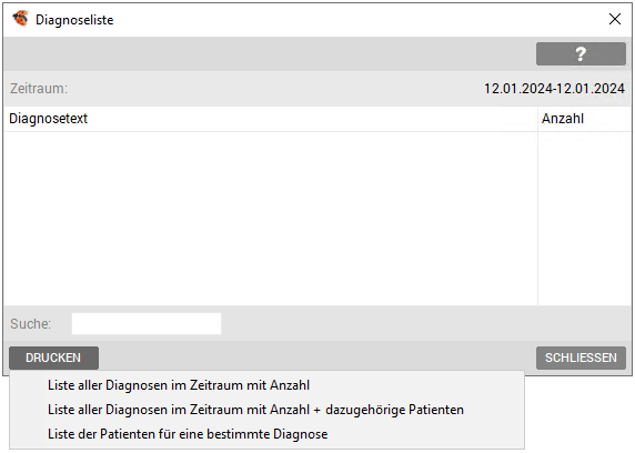 Druck Kontextmenü - Diagnoseliste
