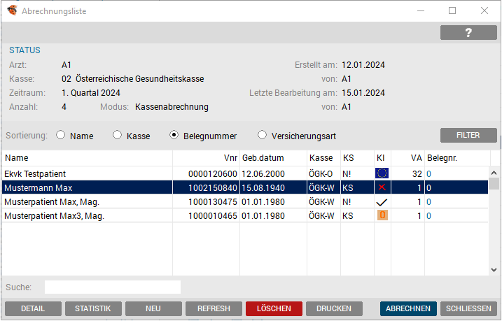 Abrechnungsliste