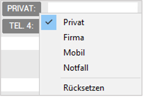 Kontextmenü Telefonnummer