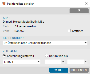 Liste von Leistungspositionen generieren