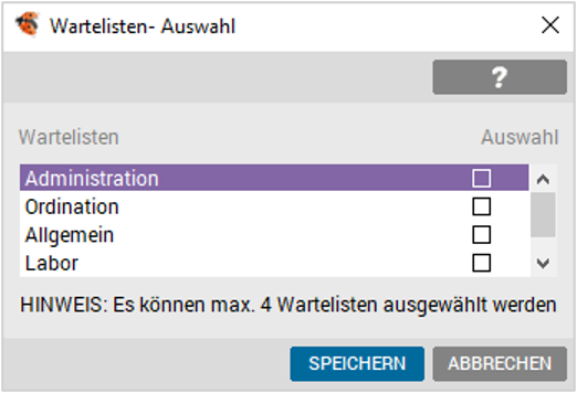 Auswahl der Warteliste