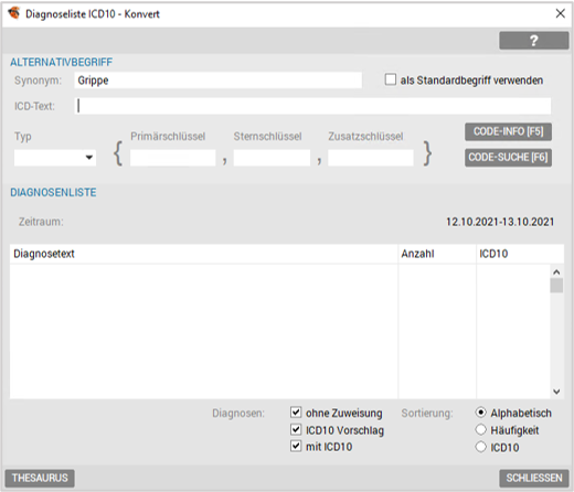 Diagnosenliste ICD10
