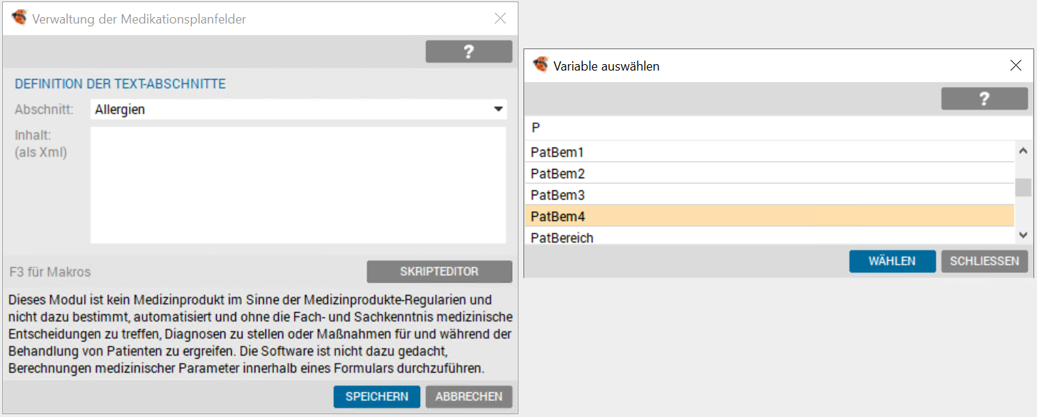 Medikationsplan - Inhalt und Makro