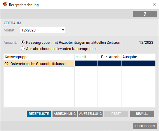 Rezeptabrechnung - Übersicht