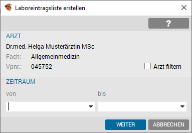 Laboreintragsliste generieren