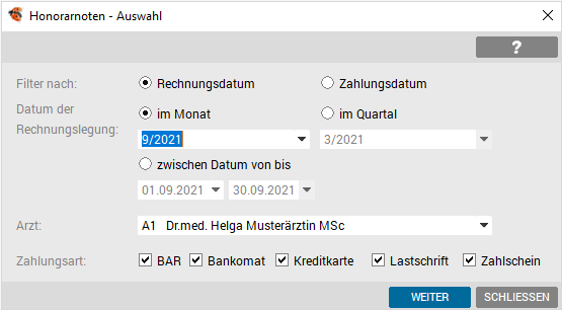 Honorarnoten Auswahl