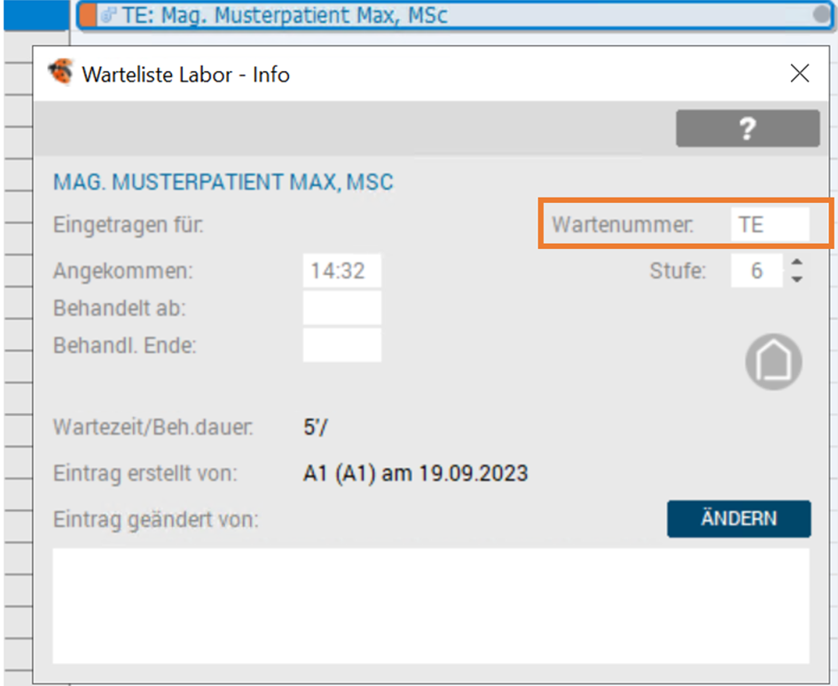 Info Wartelisteneintrag - Wartenummer